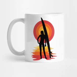 Surfer girl silhouette in front of sunset Mug